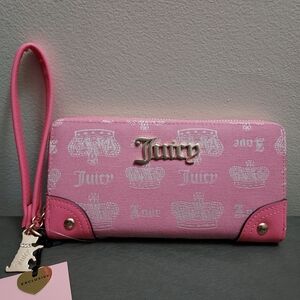 Juicy Couture Fan Club Pink Crown Logo Large Continental  Wristlet Wallet